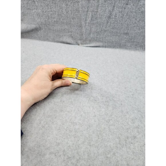 Yellow & Silver plate Hinged Bangle Bracelet - Picture 6 of 10